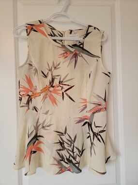 Apricot Cream Floral Peplum Sleeveless Top